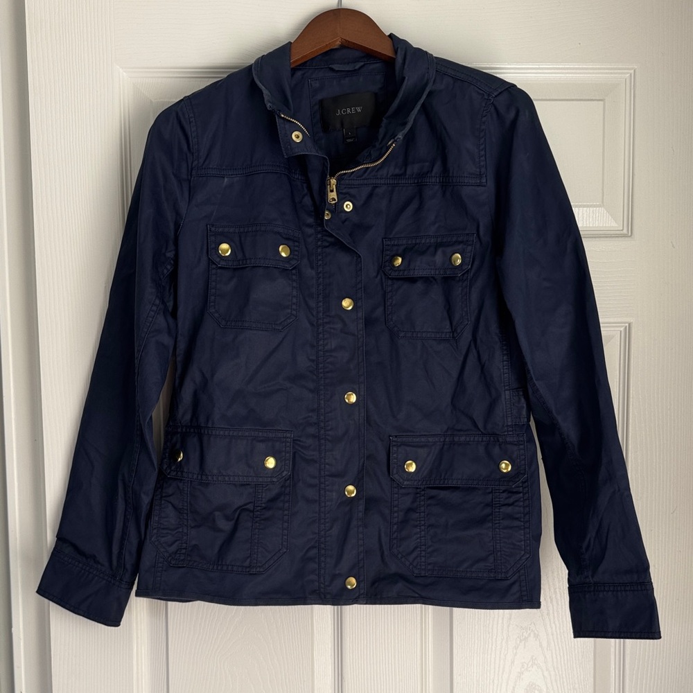 J. Crew Women's Dark Blue Utility Jacket with Gold Accents